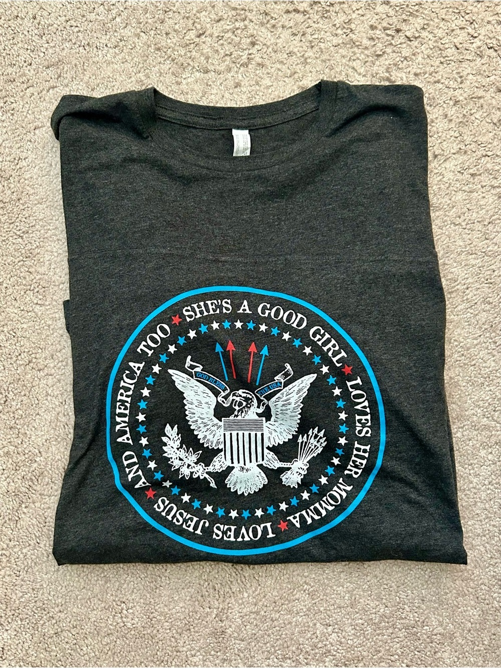 “She’s a Good Girl, Loves her Momma, Loves Jesus, and America too” Graphic Tee